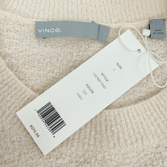 NWT Vince Womens L Wool Blend Sweater Ivory Crew Neck Textured Knit Lightweight - Picture 10 of 16